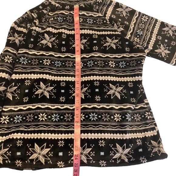 Eddie Bauer Black with White & Blue Snowflakes Fleece Pullover Sweatshirt/Jacket - Picture 7 of 8